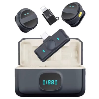SX21 Wireless Lavalier Microphone for iPhone, iPad and Android(Lightning/USB C), Mini Microphone 2 Pack Round Mini Mics for Video Recording YouTube TikTok Content Creator